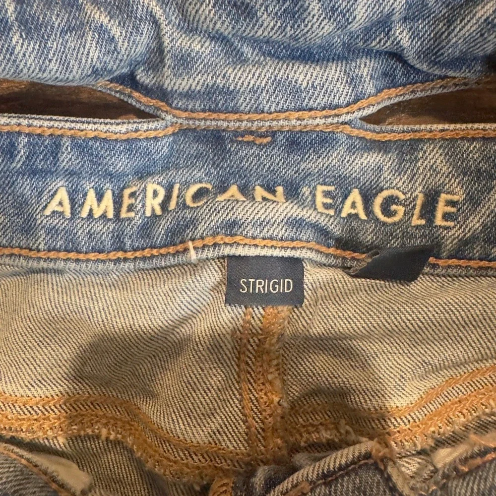 American Eagle Double Waist Band Baggy Straight Jeans Light Wash Size 0 Mom Jean